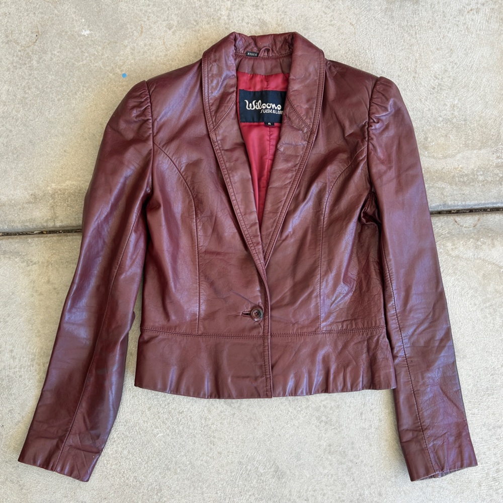 Wilson’s Burgundy Women Leather Jacket Size 6 Made in Korea - Picture 1 of 12